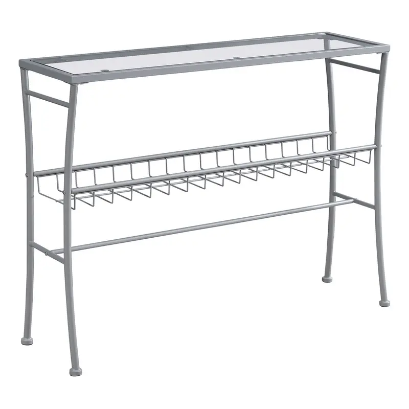 42" Clear And Silver Glass Console Table With Storage By Homeroots