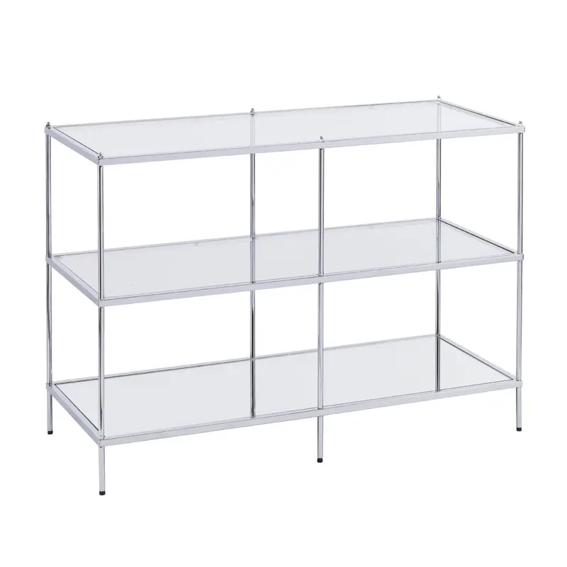 42" Clear and Silver Glass Mirrored Floor Shelf Console Table With Storage By Homeroots