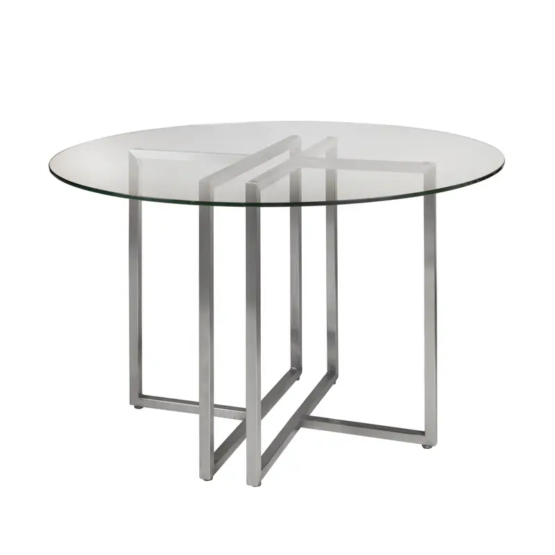 42" Glass Top Stainless Geo Base Round Dining Table By Homeroots