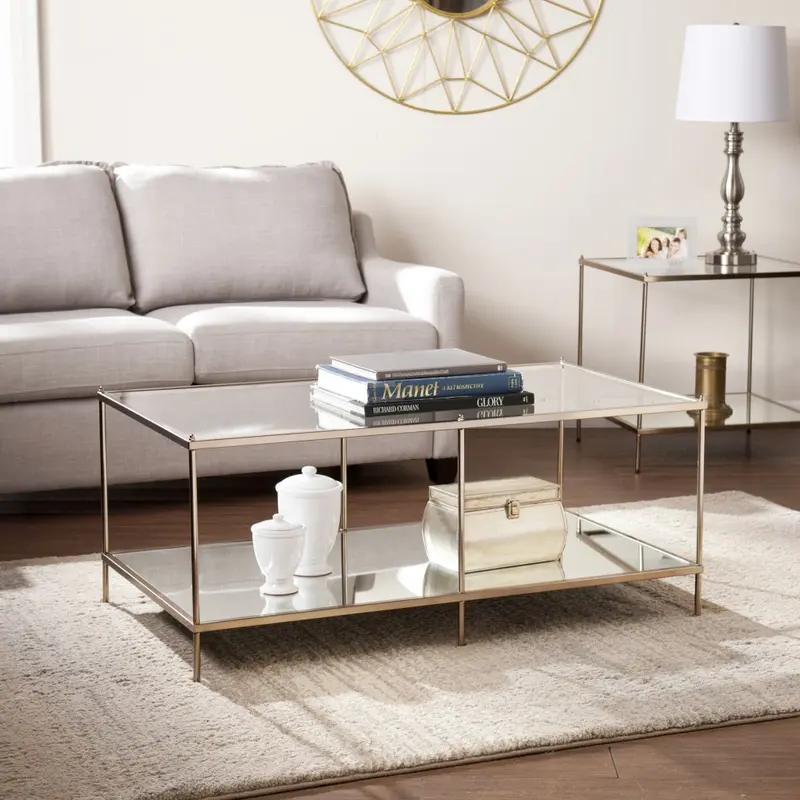 42" Gold Glass And Metal Rectangular Mirrored Coffee Table By Homeroots - 402101