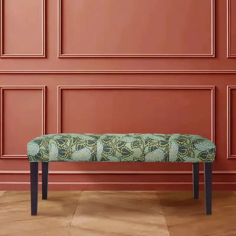 42" Green and Blue Tufted Floral Upholstered Bench By Homeroots