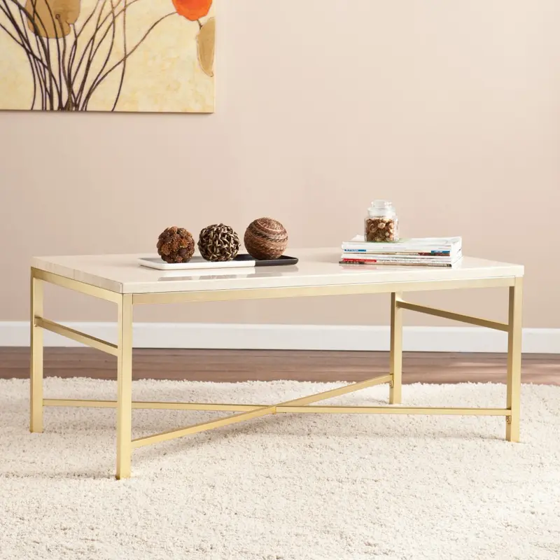 42" Off White Manufactured Wood And Metal Rectangular Coffee Table By Homeroots