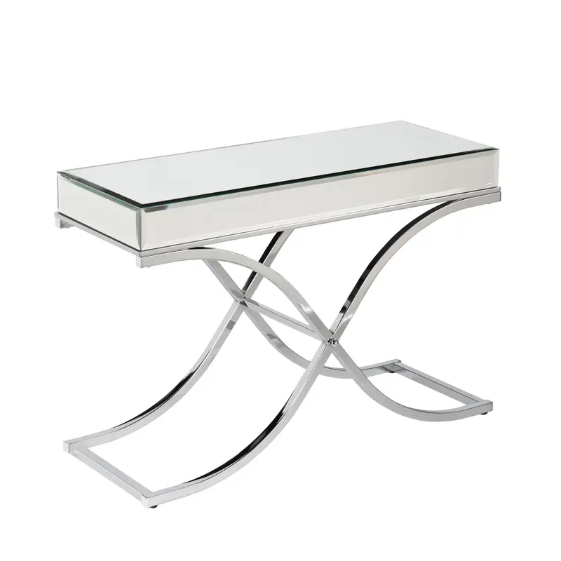 42" Silver Mirrored Glass Cross Leg Console Table By Homeroots