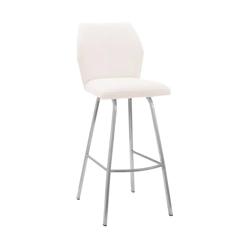 42" White Faux Leather And Iron Bar Height Chair By Homeroots