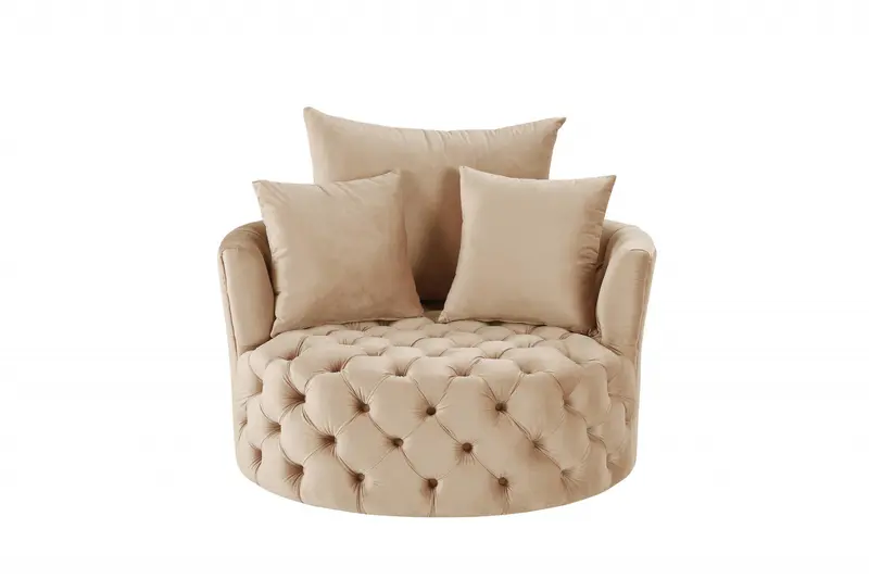 43" Beige Velvet Solid Color Swivelbarrel Chair By Homeroots