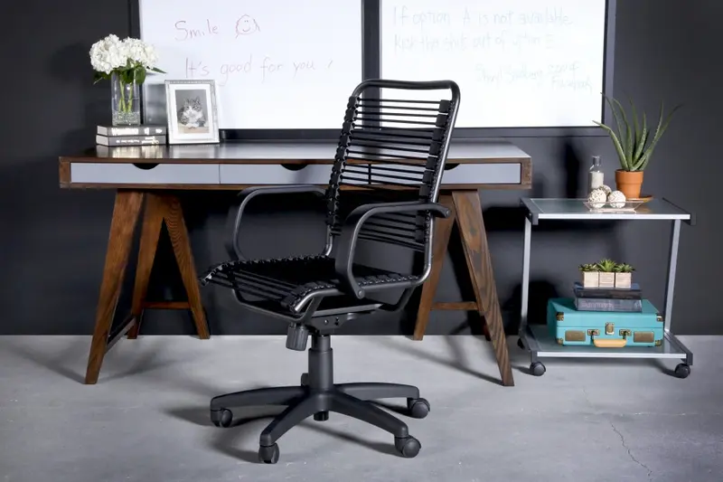 43" Black and Black Round Bungee Cord High Back Office Chair By Homeroots