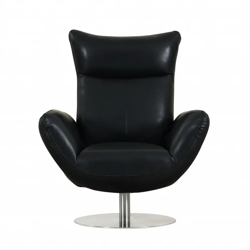 43" Black Contemporary Leather Lounge Chair By Homeroots