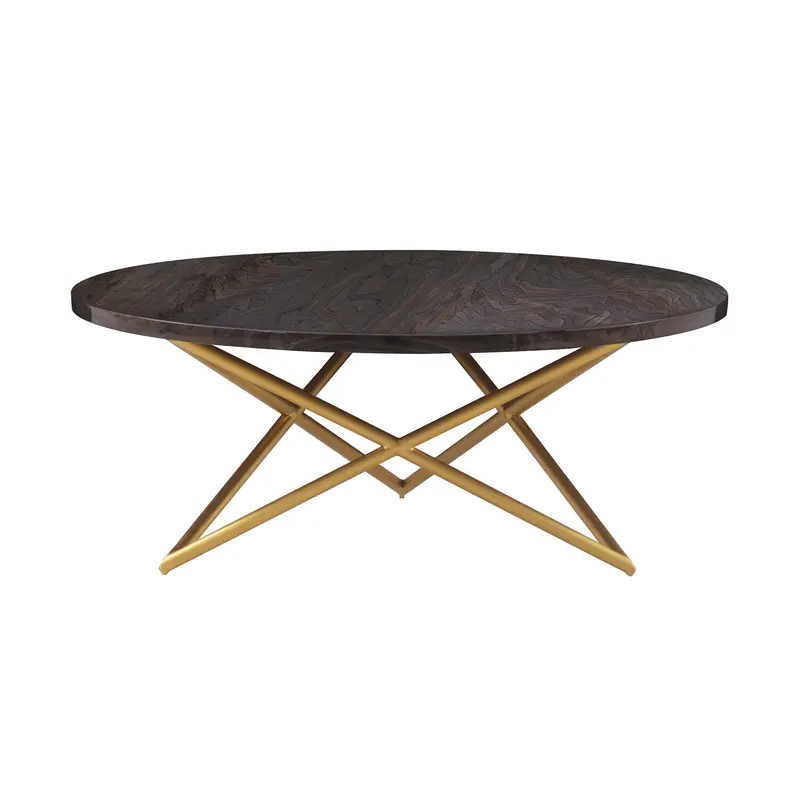 43" Brown And Gold Genuine Marble Round Coffee Table By Homeroots