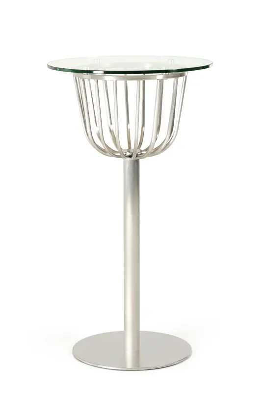 43" Glass and Steel Round Bar Table By Homeroots