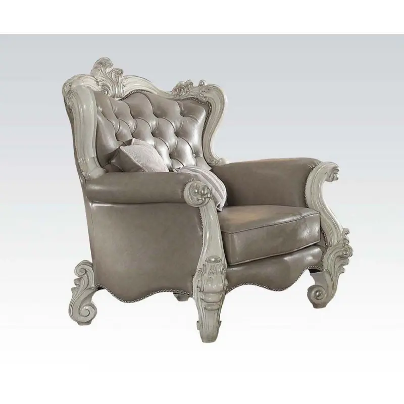 43" Gray and Bone Faux Leather Tufted Wingback Chair By Homeroots