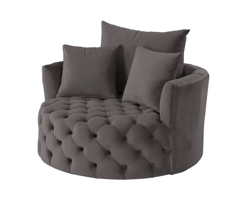 43" Gray Velvet Solid Color Swivel Barrel Chair By Homeroots