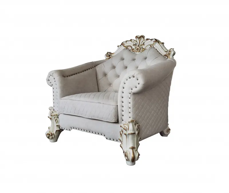 43" Two Tone Ivory Fabric And Antique Pearl Striped Arm Chair By Homeroots