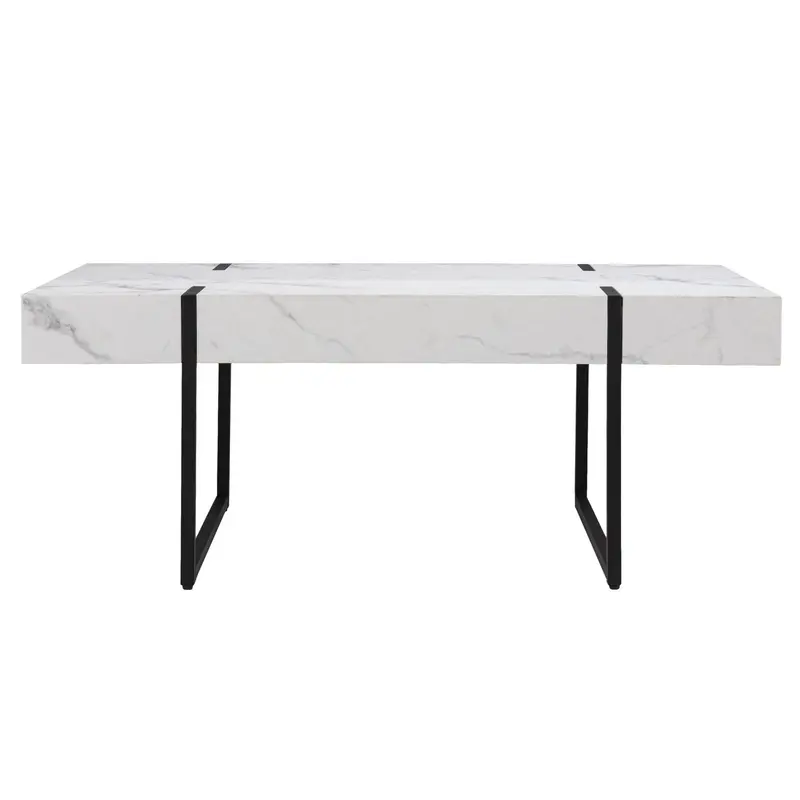 43" White Faux Marble And Metal Rectangular Coffee Table By Homeroots
