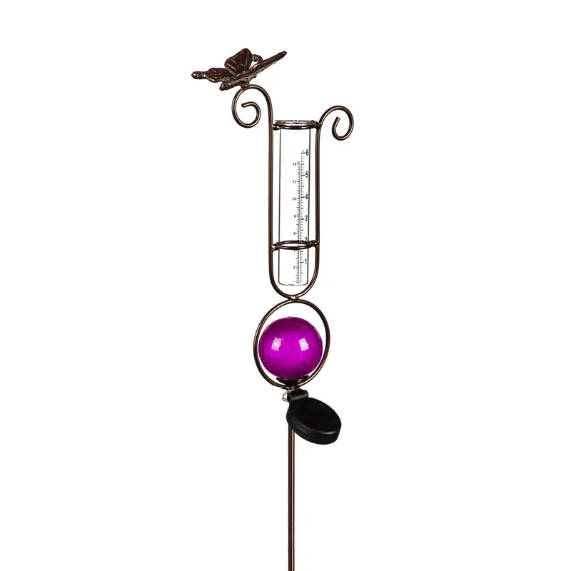 44.5"H Solar Rain Gauge Garden Stake, Pink,2sp6157c