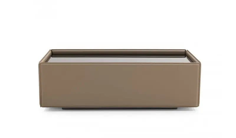 44" Beige And Black Faux Leather and Glass Rectangular Coffee Table By Homeroots