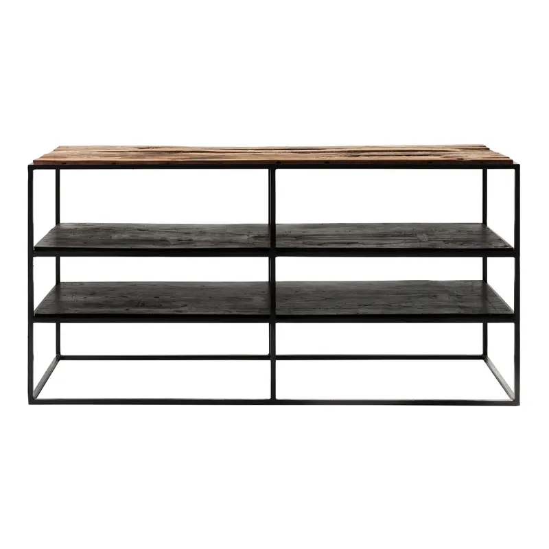 44" Modern Rustic Wood and Black Metal Open TV Stand By Homeroots