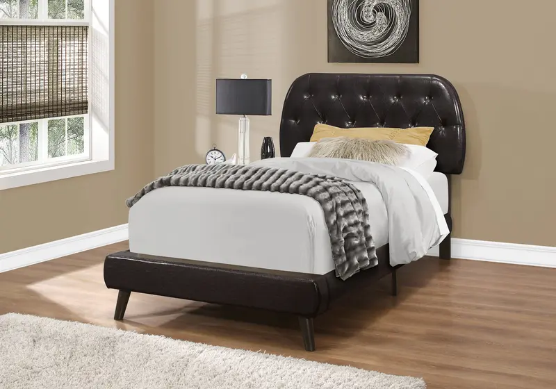 45.25" Brown Solid Wood Mdf Foam And Linen Twin Sized Bed With Wood Legs By Homeroots