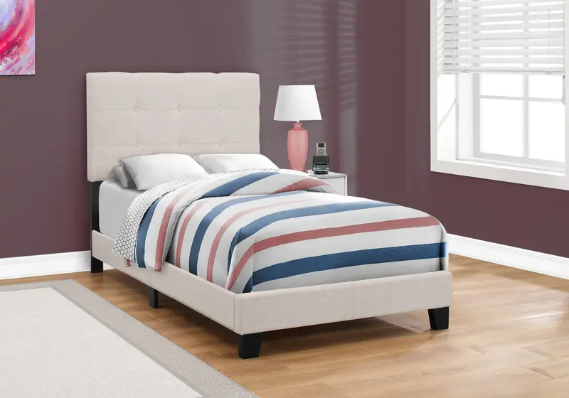 45.75" Beige Solid Wood Mdf Foam And Linen Twin Size Bed By Homeroots