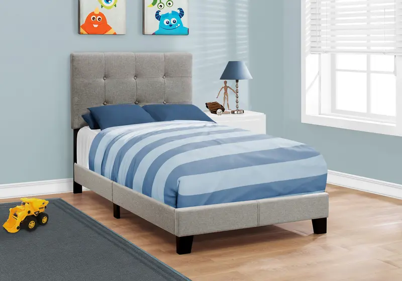 45.75" Solid Wood Mdf Foam And Linen Twin Size Bed By Homeroots