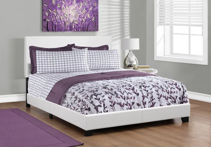 45.75" White Solid Wood Mdf And Foam Queen Size Bed With Leather Look By Homeroots