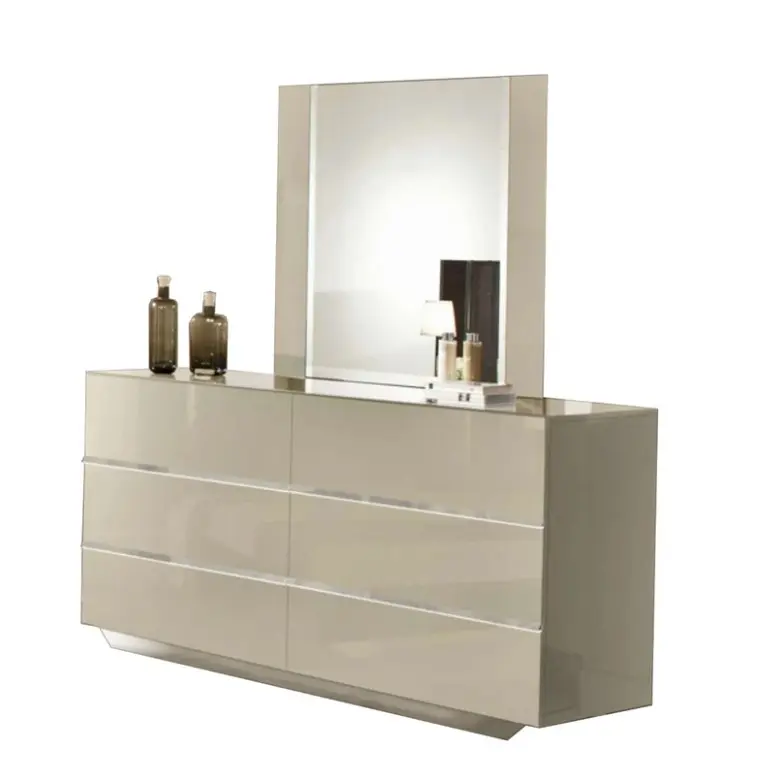 45" Beige MDF Glass and Veneer Mirror By Homeroots