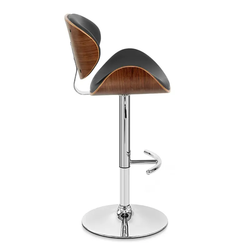 45" Black And Silver Faux Leather And Solid Wood Swivel Low Back Adjustable Height Bar Chair With Footrest By Homeroots