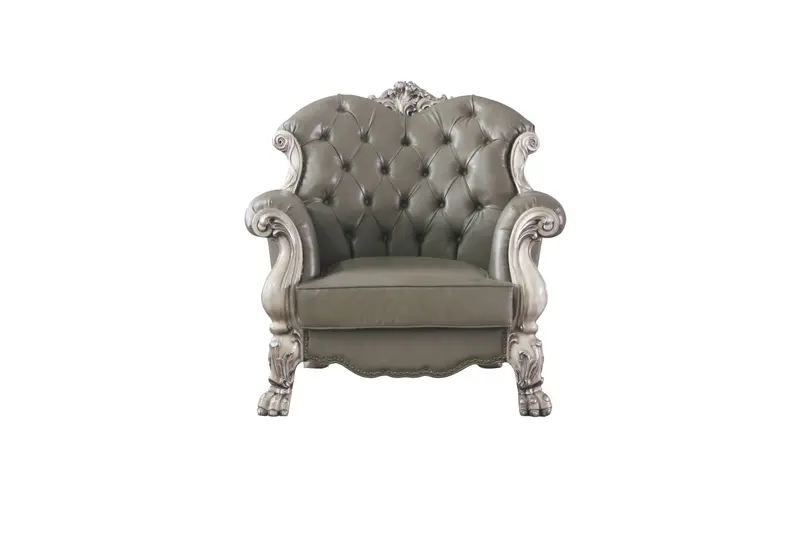 45" Bone White Faux Leather And Vintage Bone White Arm Chair By Homeroots
