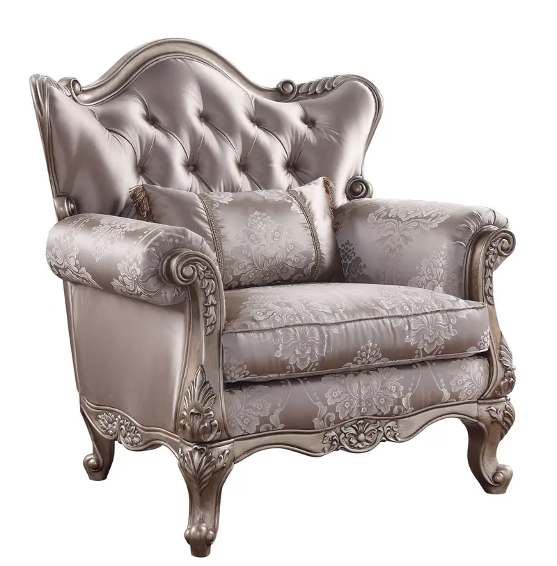 45" Champagne Fabric Floral Tufted Arm Chair By Homeroots