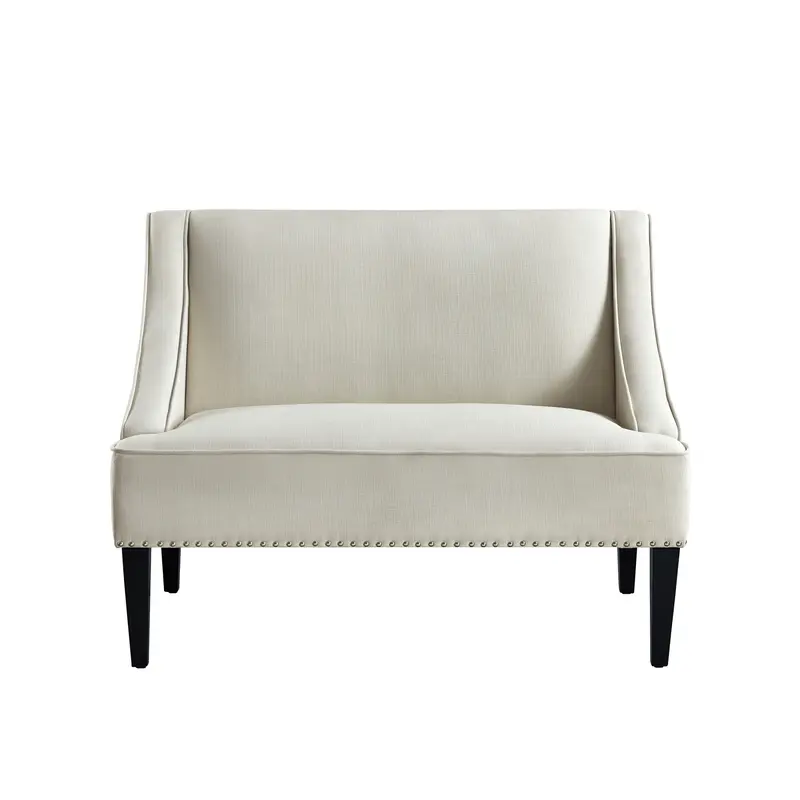 45" Cream And Black Upholstered Linen Bench By Homeroots