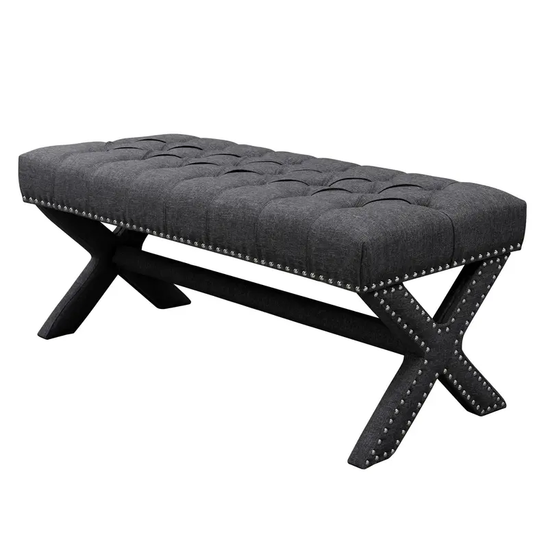 45" Gray Upholstered Linen Bench By Homeroots