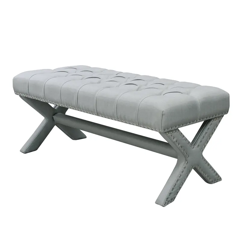 45" Light Gray Upholstered Linen Bench By Homeroots