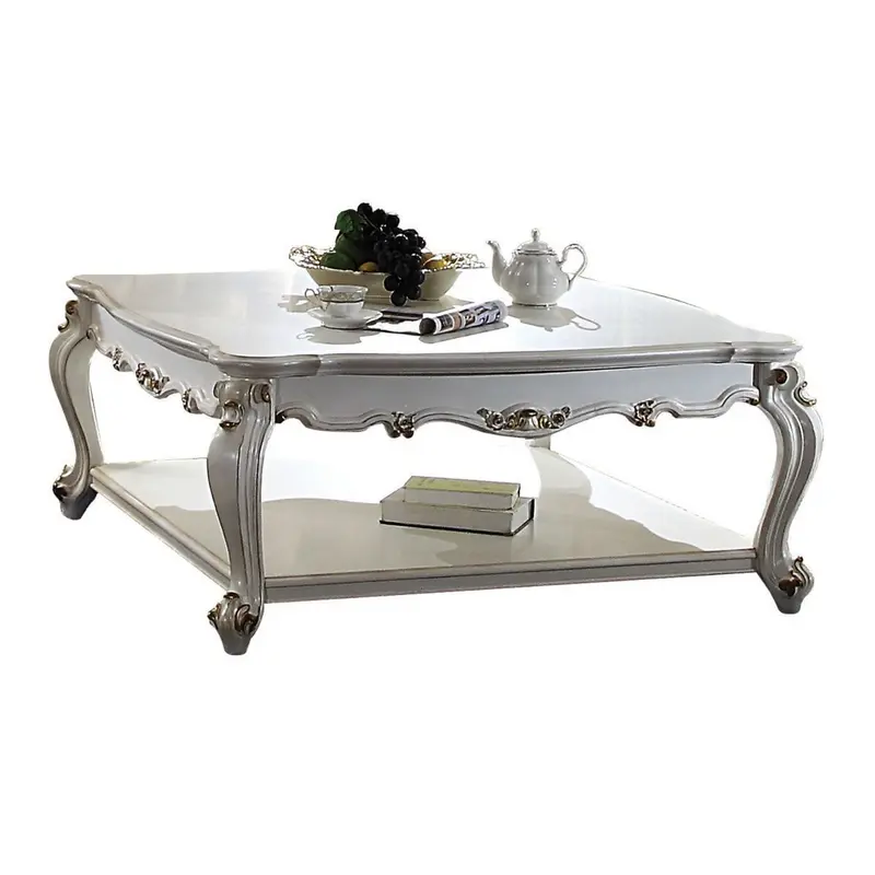 47" Antique Pearl Solid Wood And Polyresin Rectangular Coffee Table With Shelf By Homeroots