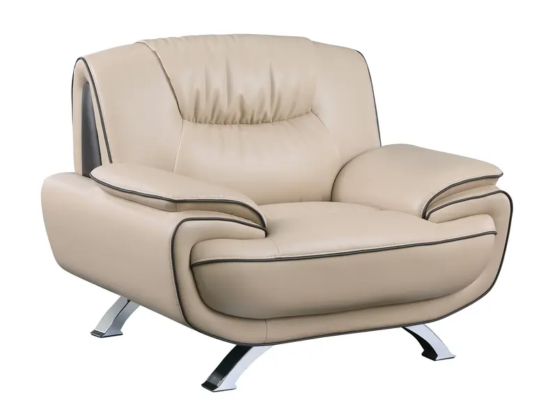 47" Beige and Silver Leather Match Arm Chair By Homeroots