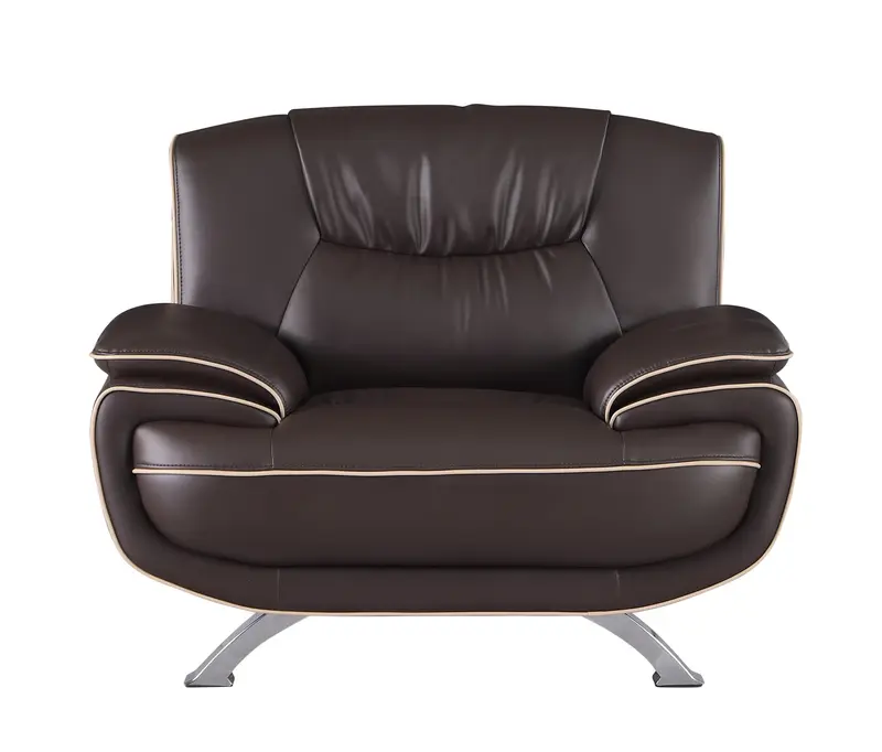 47" Brown and Silver Leather Match Arm Chair By Homeroots
