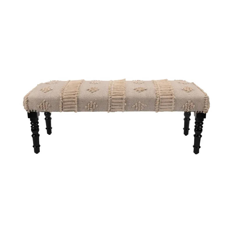 47" Cream And Black Leg Abstract Stripe and Dot Upholstery Bench By Homeroots