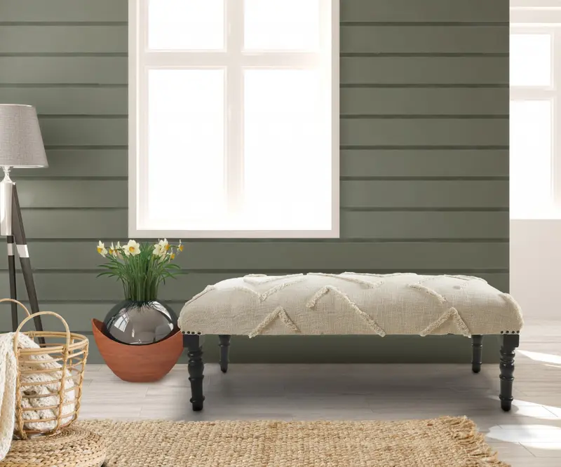47" Cream And Black Leg Abstract Upholstered Bench By Homeroots