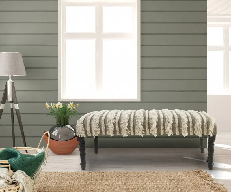 47" Cream Textural Boho Stripe Black Leg Upholstered Bench By Homeroots