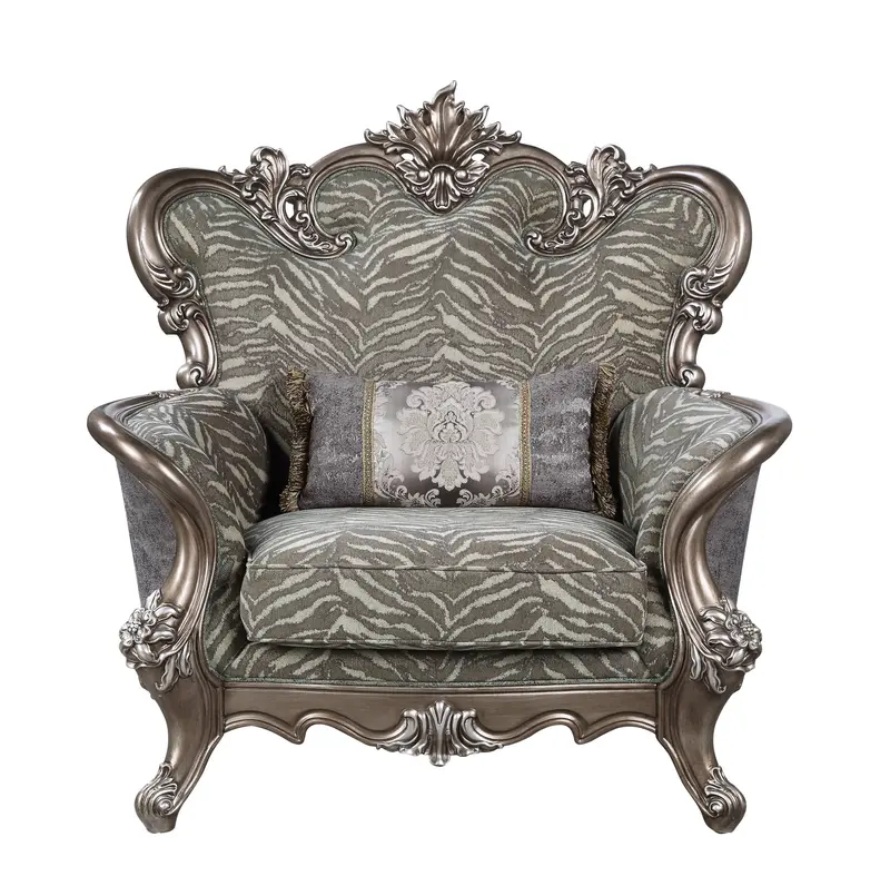 47" Gray Fabric And Antique Bronze Floral Tufted Wingback Chair By Homeroots
