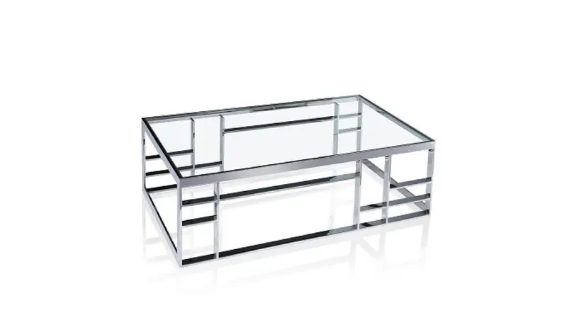 47" Silver And Clear Glass Rectangular Coffee Table By Homeroots
