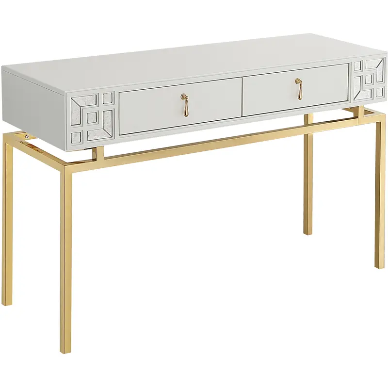 47" White and Gold Wood and Manufactured Wood Blend Mirrored Console Table With Storage By Homeroots