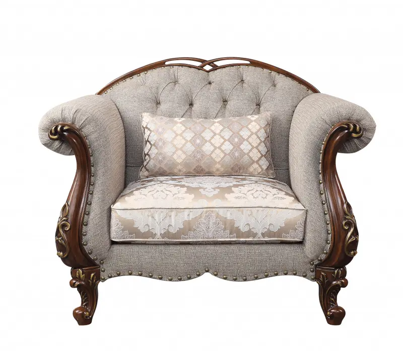 48" Beige Fabric And Cherry Floral Arm Chair By Homeroots