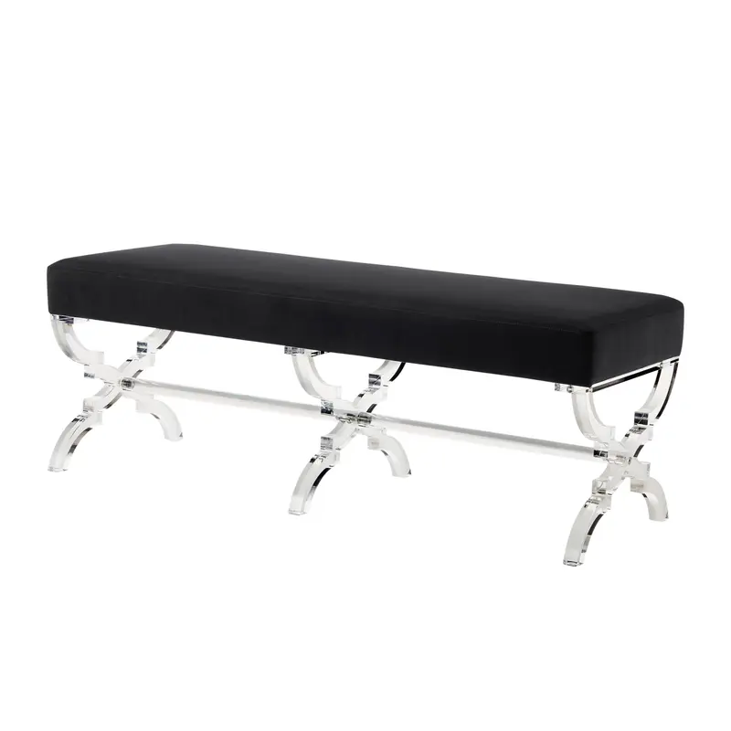 48" Black And Clear Upholstered Velvet Bench By Homeroots