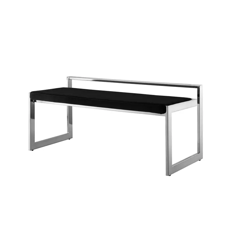 48" Black And Silver Upholstered Velvet Bench By Homeroots