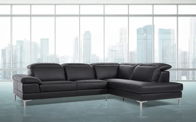 48' Black Eco Leather Wood Steel and Foam Sectional Sofa By Homeroots
