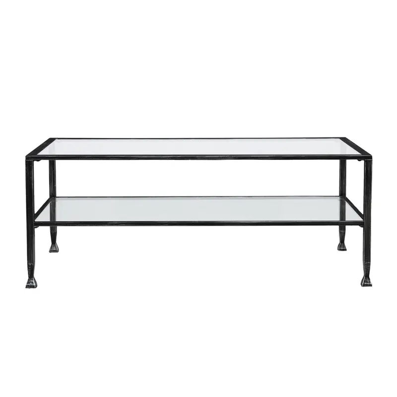 48" Black Glass And Metal Rectangular Coffee Table By Homeroots