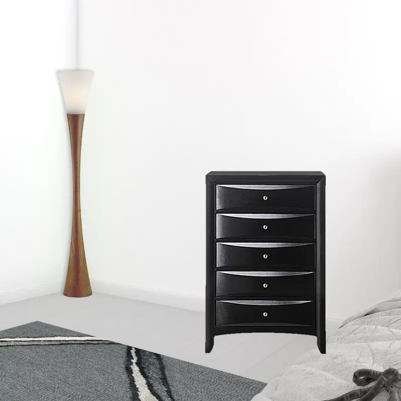 48' Black Wood Chest With Center Metal Glide By Homeroots