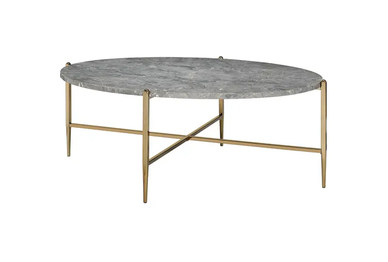 48" Champagne And Faux Marble Oval Coffee Table By Homeroots