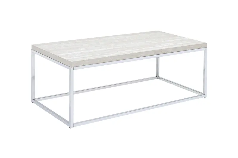 48" Chrome And White Oak Manufactured Wood And Metal Rectangular Coffee Table By Homeroots