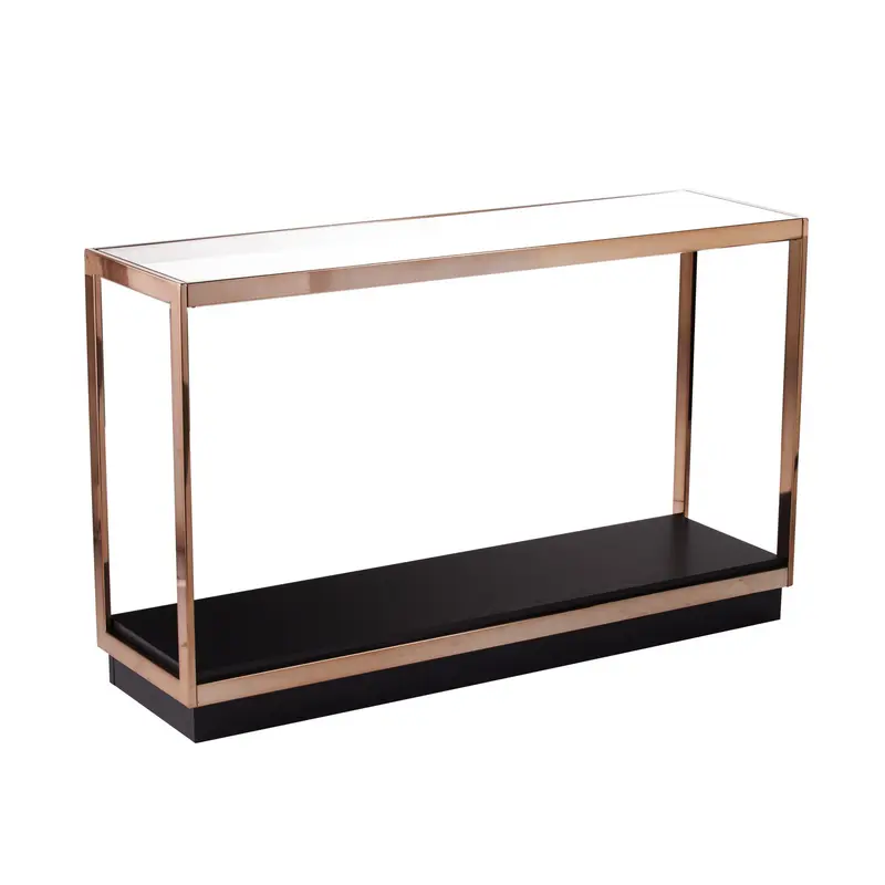 48" Clear and Champagne Glass Floor Shelf Console Table With Storage By Homeroots