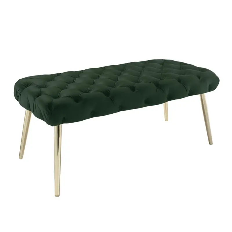 48" Hunter Green And Gold Upholstered Velvet Bench By Homeroots
